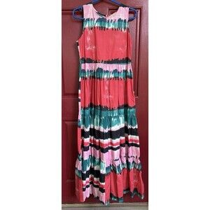 TYLER BOE $257 Tie Dye Striped Tiered Shirred Maxi Tank Dress Size M